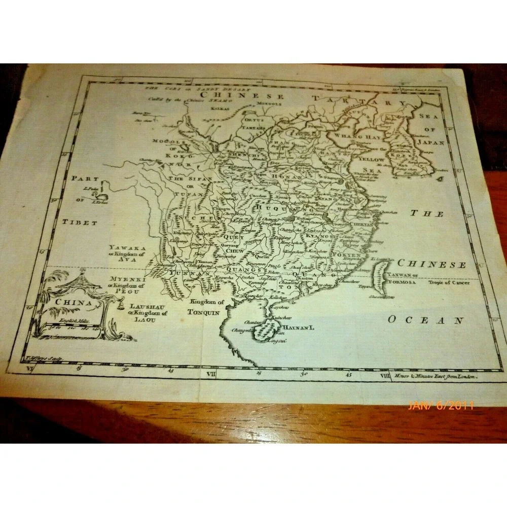 Thomas Jefferys Antique Map China Chinese Tartary Tibet ca 1780 Engraving 7x8.75